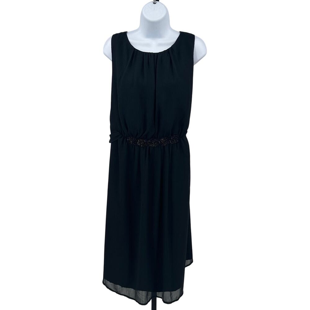 Lane Bryant Dress Black Womens Size 20 Sleeveless Chiffon Knee Length Tie Waist